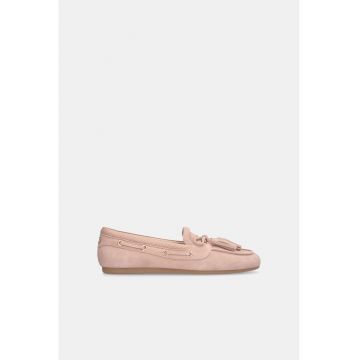 Pantofi boat din piele intoarsa cu canafi - Roz pal