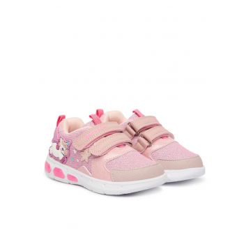 Pantofi copii -  adidasi fete - velcro - roz - piele ecologica