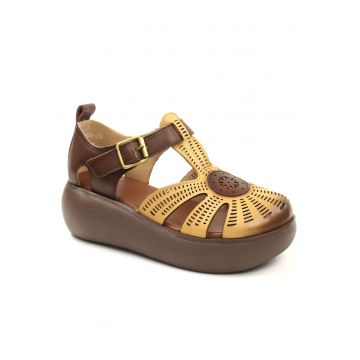 Pantofi dama decupati piele naturala 10682 - Galben