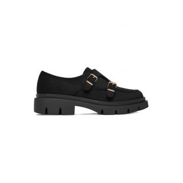 Pantofi dama -  material textil - negru - talpa groasa - varf rotund -