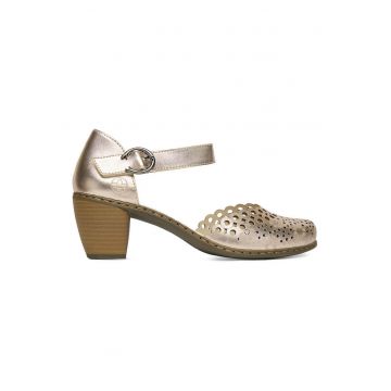 Pantofi dama -  piele naturala - auriu - toc clasic