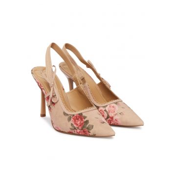Pantofi dama -  toc stiletto - bej - material textil - Bej