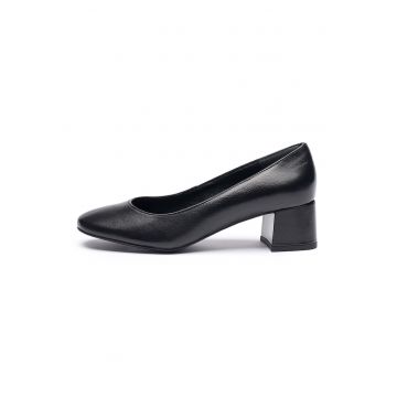 Pantofi de piele cu toc masiv - Negru