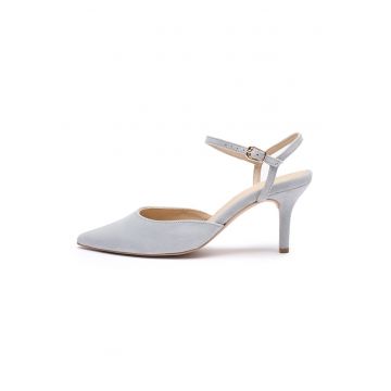 Pantofi de piele intoarsa cu varf ascutit si toc Ofelia - Albastru glaciar