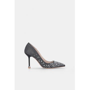 Pantofi din denim cu varf ascutit si strasuri - Gri