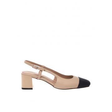 Pantofi din piele cu aplicatie cap-toe - Negru