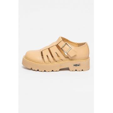 Pantofi din piele cu decupaje Slash - Maro camel