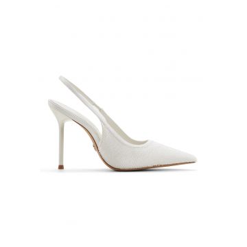 Pantofi din piele ecologica cu toc si varf ascutit Pearlescent - Alb