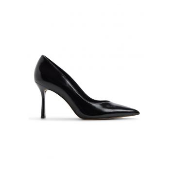 Pantofi din piele ecologica cu toc stiletto si aspect lacuit Ellena - Negru