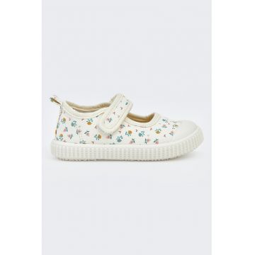 Pantofi Mary Jane cu imprimeu floral - Alb fildes/Verde persan/Galben mustar
