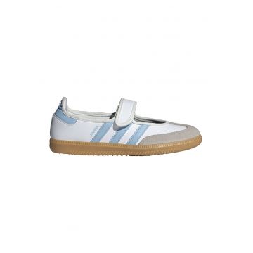 Pantofi Samba din piele cu bareta cu inchidere velcro - Alb optic/Albastru deschis