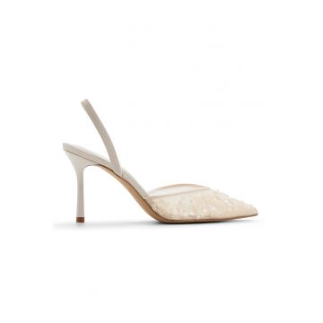 Pantofi slingback cu aplicatie cu paiete Carolina - Crem
