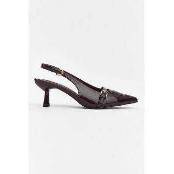 Pantofi slingback de piele lacuita cu varf ascutit - Rosu inchis