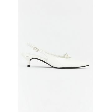 Pantofi slingback din piele ecologica cu toc kitten - Alb