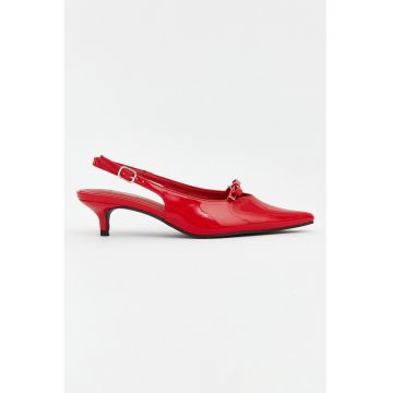 Pantofi slingback din piele ecologica cu toc kitten - Rosu