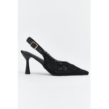 Pantofi slingback texturati cu varf ascutit - Negru