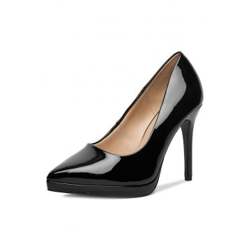 Pantofi stiletto dama -  negru - sintetic - toc inalt
