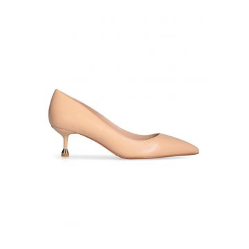 Pantofi uni de piele cu varf ascutit - Bej inchis
