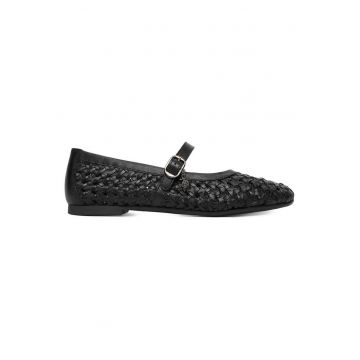 Balerini Dama -  Piele naturala - Negru - Rotund - Catarama