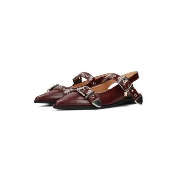 Balerini din piele ecologica cu bareta slingback si model cu catarama