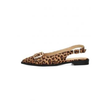 Balerini din piele intoarsa ecologica cu varf ascutit si bareta slingback