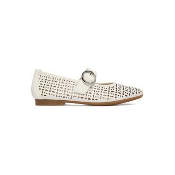Balerini  piele naturala - alb - velcro - Alb