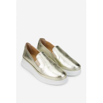 Mocasini dama din piele aurie