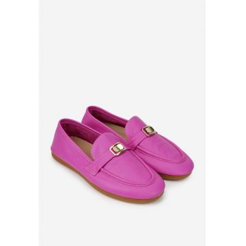Mocasini dama roz din piele naturala cu ornament