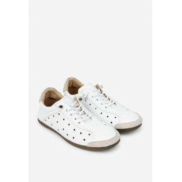 Pantofi albi dama din piele perforata - Alb
