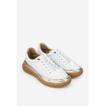 Pantofi albi dama piele naturala - Alb