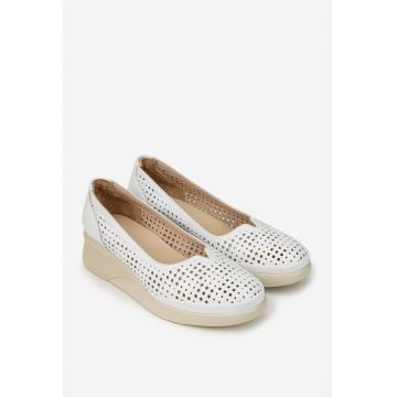 Pantofi albi dama piele naturala perforați - Alb