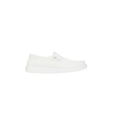 Pantofi boat uni din material textil - Alb optic