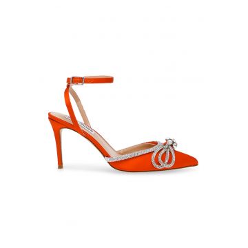 Pantofi cu bareta pe glezna si varf ascutit Leia - Portocaliu mandarina/Argintiu