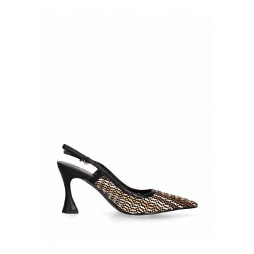 Pantofi cu varf ascutit - Negru - Bej -