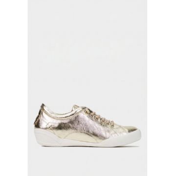 Pantofi dama aurii din piele cu siret elastic