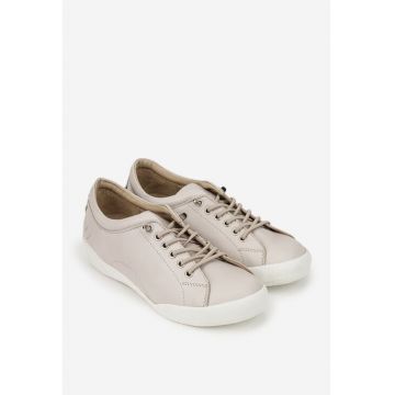 Pantofi dama bej din piele cu siret elastic