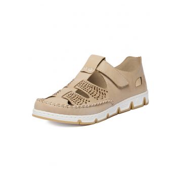 Pantofi dama  bej - piele naturala - inchidere velcro - design elegant