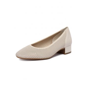 Pantofi dama -  bej - piele naturala - varf rotund