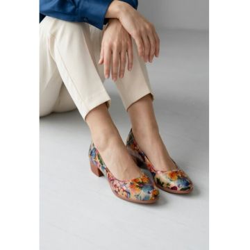 Pantofi dama din piele cu imprimeu floral multicolor
