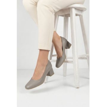 Pantofi dama eleganti taupe din piele - Maro taupe