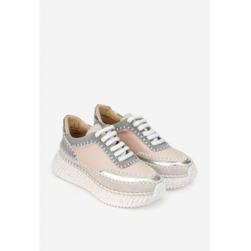Pantofi dama NUR roz cu gri din piele