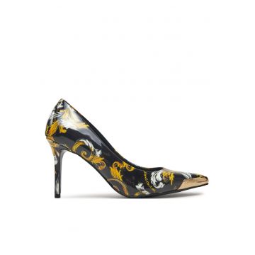 Pantofi dama -  piele ecologica - negru/auriu -
