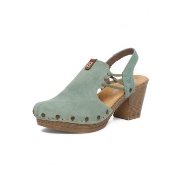 Pantofi dama  piele intoarsa - toc bloc - verde