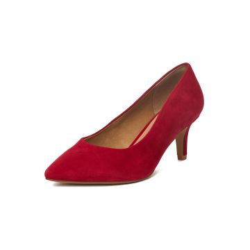 Pantofi dama  piele intoarsa - varf ascutit - toc stiletto - rosu