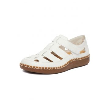 Pantofi dama -  piele naturala - alb - velcro