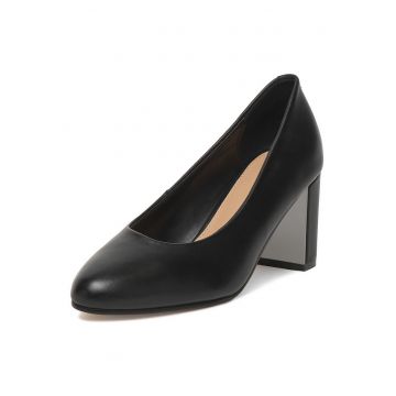 Pantofi dama -  piele naturala - negru - varf rotund