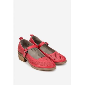Pantofi dama rosii din piele naturala perforata