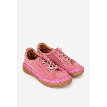 Pantofi dama roz din piele intoarsa