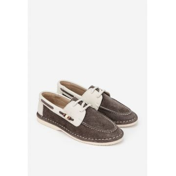 Pantofi dama taupe cu bej din piele