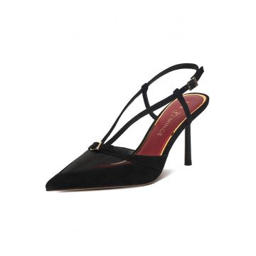 Pantofi dama -  toc ascutit - negru - piele naturala